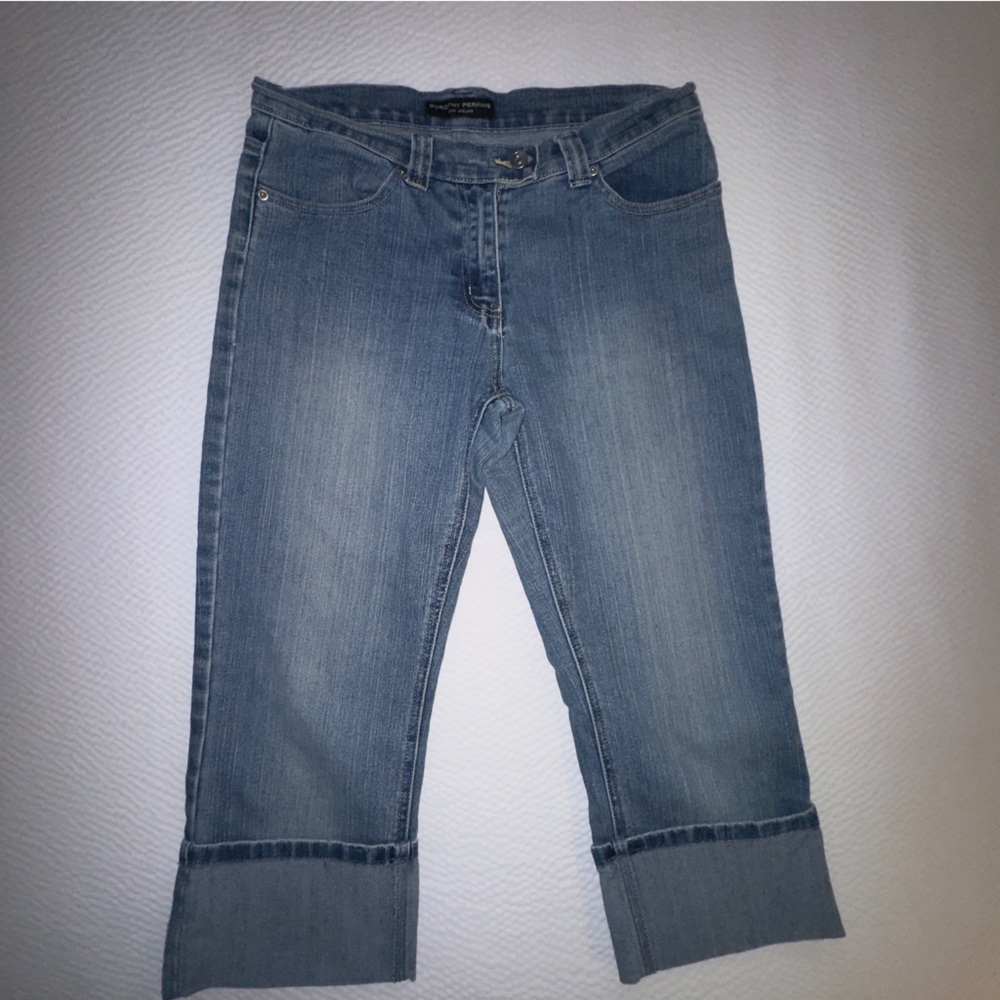 Dorothy Perkins Stretch Med Wash Cropped Cuffed Folded Jeans. Size 12.